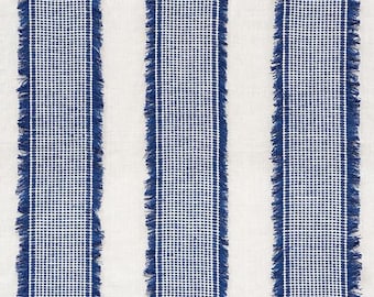 Funda de almohada de diseño Schumacher, Tulum, rayas, flecos, azul