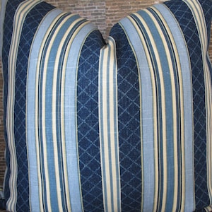 Designer Pillow Cover - Tienne Stripe Indigo