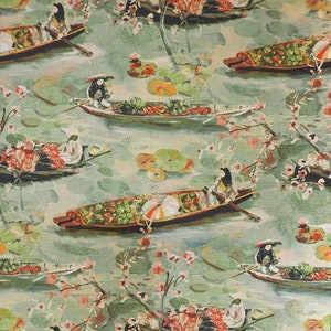 Designer Pillow Cover, BNK Boat, Chinoiserie, Green