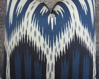 Designer Pillow Cover, Schumacher, Bukhara, Ikat, Indigo