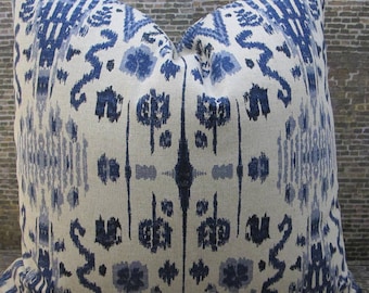 Designer Pillow Cover, Lacefield,  Ikat, Mumbai Bombay, Indigo Blue