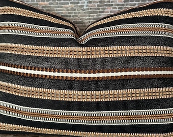 Designer Pillow Cover, Stripe, NATK, Embroidered, Brown
