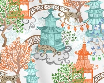 Designer Pillow Cover, Leopard, Small Design Scale, Pagoda, Aqua Multi