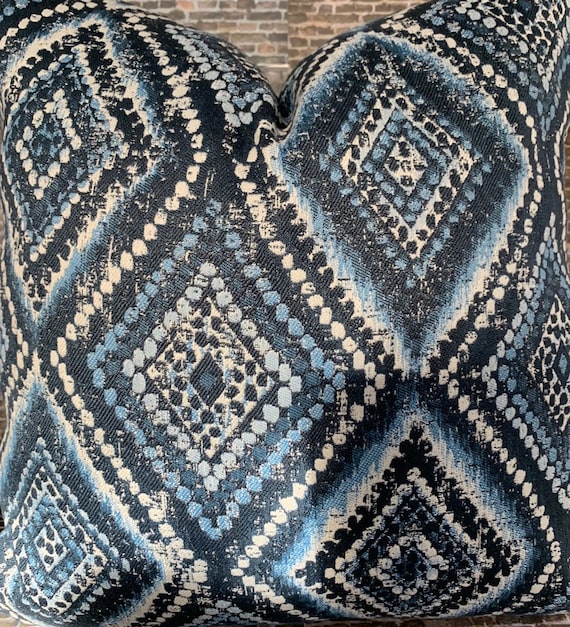 3BModLiving Designer Pillow Cover BMTBTK Diamond Jacq Indigo