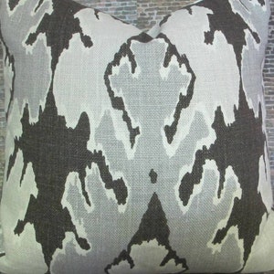 Designer Pillow Cover, lumbar, Ikat, Groundworks, Lee Jofa, Bengal Bazaar, Graphite