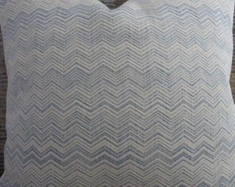 Deisgner Pillow Cover - Lumbar,16 x 16, 18 x 18, 20 x 20,22 x 22 -  Zig Zag Light Blue and Ivory