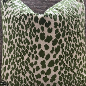 Designer Pillow Cover, Velvet, Leopard, Green