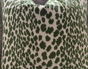Designer Pillow Cover, Velvet, Leopard, Green