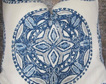 Designer Pillow Cover  - RAAPD Large Medallion Indigo Blue