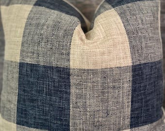 Designer Pillow Cover, Plaid, Large Gingham, Marine Blue