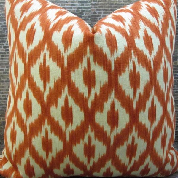 SALE Designer Pillow Cover  - Lumbar, 16 x 16, 18 x 18 -  Diamond Ikat Linen Mandarin