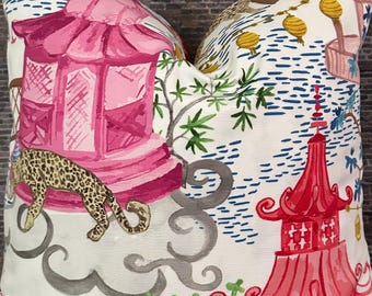 Designer Pillow Cover, Large Scale, Leopard, Pagoda, Multi
