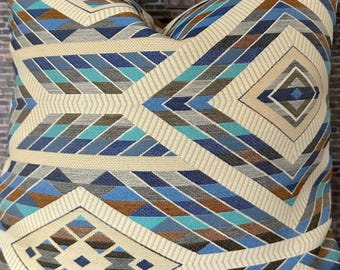 Designer Pillow Cover, Outdoor/Indoor, TZNZA, Blue Multi
