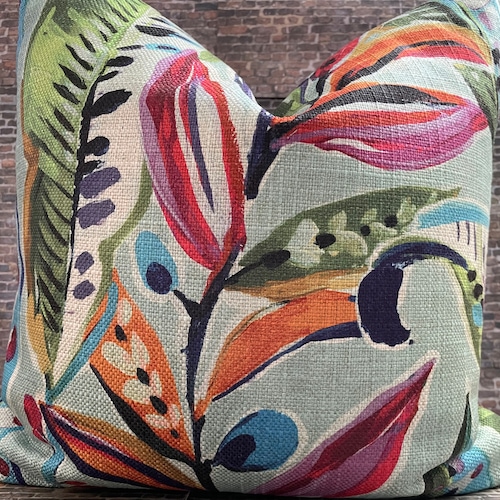 Housse de coussin design, Oiseaux de paradis, Intérieur/Extérieur, Feuille tropicale, ENQ, Carnaval