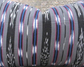 Guatemalan Woven Ikat Stripe Pillow Cover - 9 x 20  - Black Multi