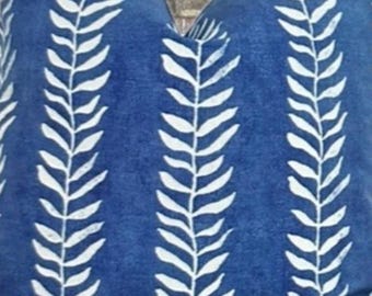 Botanical Leaf, Block Print, Pillow Cover, Indigo Blue