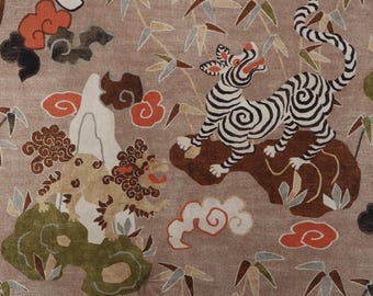 Designer Pillow Cover, HBTH, Lion and Tiger, Taupe Multi