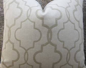 Sale, Designer Pillow Cover, 12 x 16, Quatrefoil Jacquard Tan