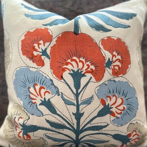 Designer Pillow Cover, Thibaut, Tybee Tree, Coral and Blue