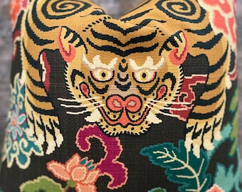 Housse de coussin design, oeil de tigre du Tibet, multicolore