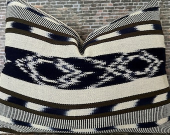 Guatemalan Woven Ikat Pillow Cover, Stripe, Navy
