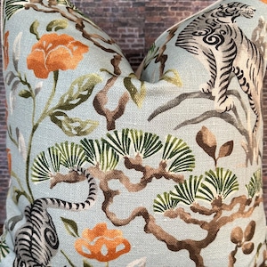 Designer Pillow Cover,  CTVNP, Chinoiserie, Aqua