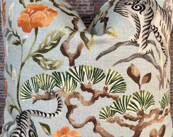 Designer Pillow Cover,  CTVNP, Chinoiserie, Aqua