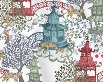 Designer Pillow Cover, Leopard, Small Design Scale, Pagoda, Green Multi
