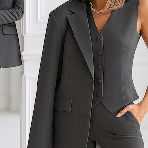 CHARCOAL GREY Two Piece Suit Set for Women – Formal Party Outfit – Evening Wear – Women’s Business Suit – Elegant Matching Set