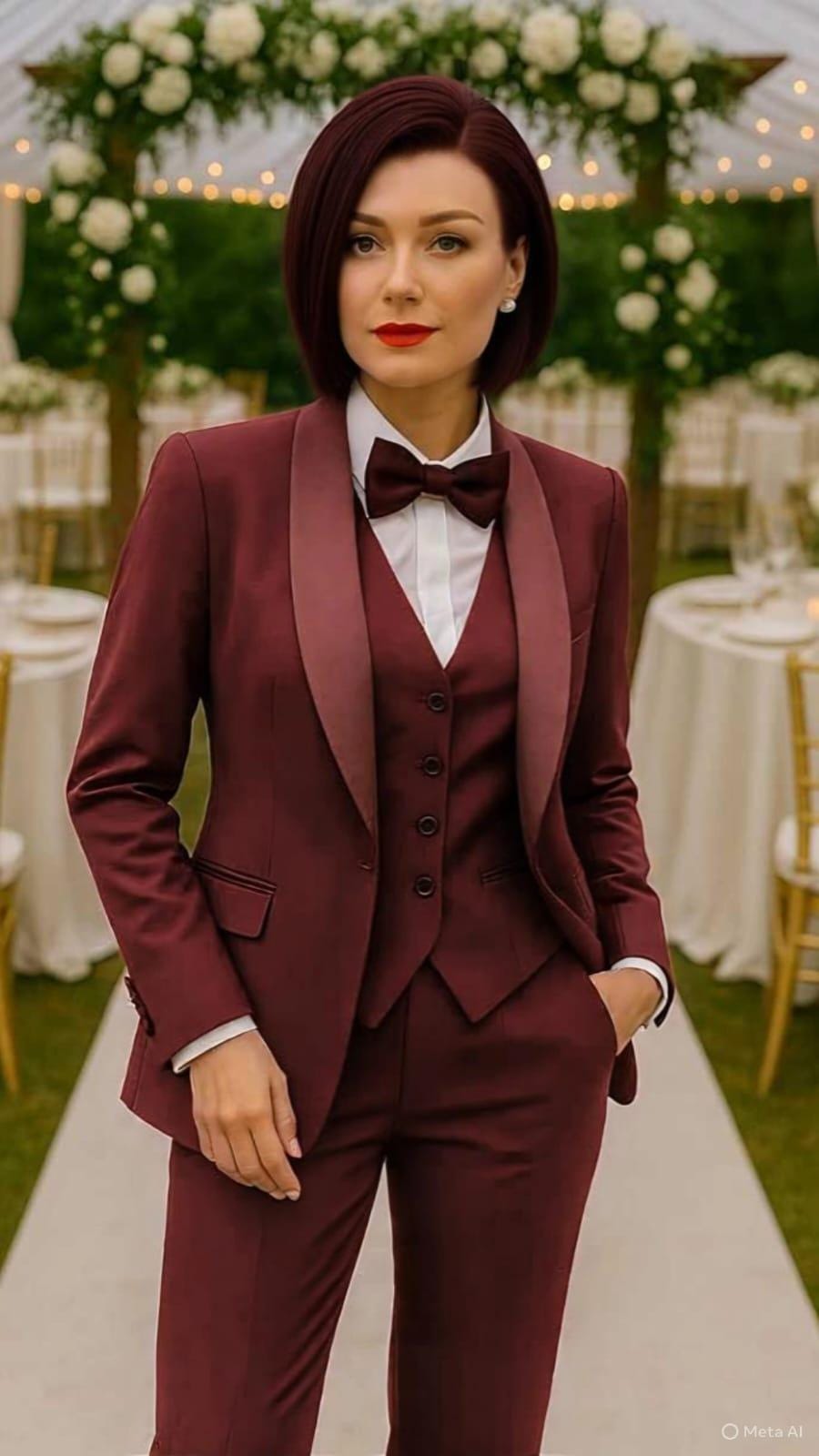 Women's burgundy suit wedding España