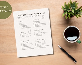 New Puppy Checklist for Puppy Parents with 2 Bonus Guides | Puppy Essentials List Digital Download Printable PDF for Planner or Journal