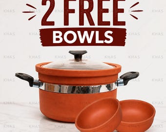 Olla de barro sin esmaltar hecha a mano para cocinar / Olla de barro con fondo plano / Olla de barro tradicional / Loza / Utensilios de cocina de terracota hechos a mano