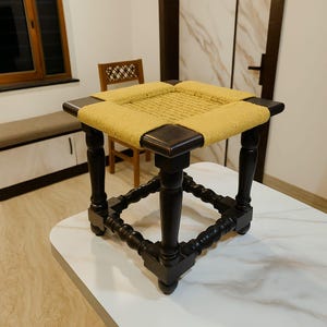 Handcrafted Woven Jute Stool: Rustic Japandi Decor