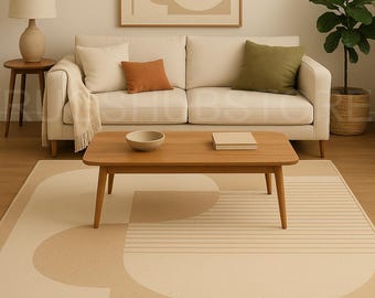 Minimalist Beige Geometric Area Rug: Modern Neutral Home Decor
