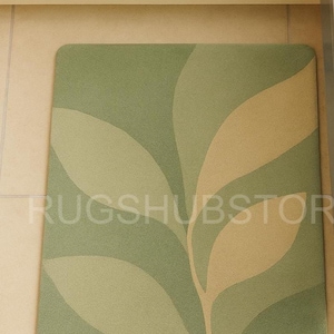Green Botanical Leaf Rug – Modern Nature Inspired Area Rug, Minimalist Plant Design Carpet for Living Room, Bedroom or Kitchen Decor 8x10ft