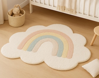 Alfombra de nube arcoíris pastel: decoración suave para la habitación de los niños y la sala de juegos junto al sofá