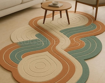 Abstract Wavy Area Rug: Retro Mid-Century Modern Floor Decor