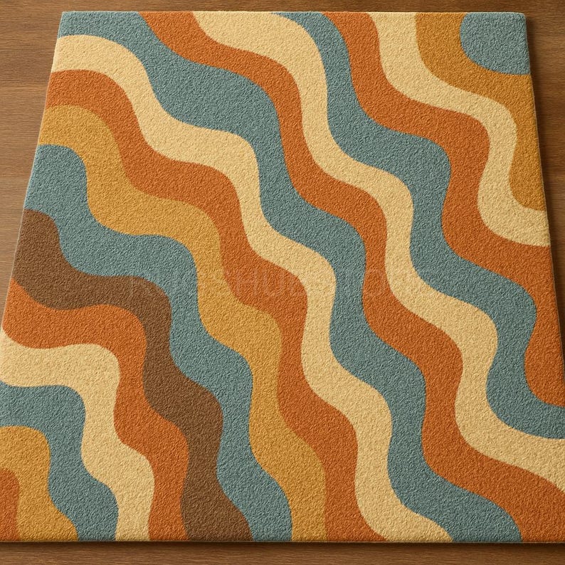 Retro Wave Pattern Rug – Vintage Inspired Mid-Century Modern Decor