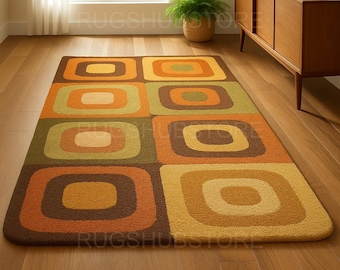 Hand-Tufted Wool Area Rug: Mid-Century Modern Geometric Earth Tones