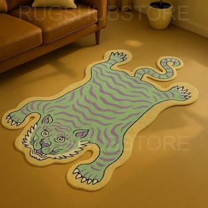 Handgemaakt tapijt in de vorm van een tijger: speelse dierenprint, kinderkamerdecoratie
