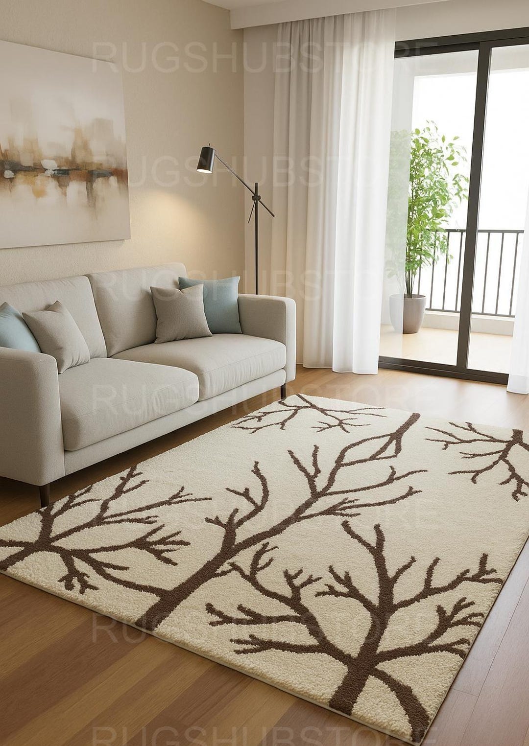 Tree Branch Rugs Tree Branch Rug: Beige & Brown, Nature Inspired, Scandinavian Decor - Etsy