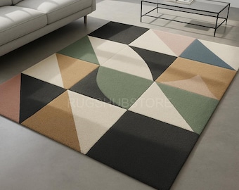 Modern Geometric Tufted Area Rug: Abstract Color Block Floor Decor