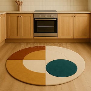 Geometric Round Rug: Mid-Century Modern Color Block Floor Decor