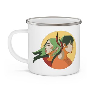 Colorful Character Enamel Camping Mug | Adventure Mug, Outdoor Gift, Unique Coffee Mug, Camping Gear, Rustic Tableware