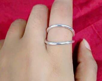Zilveren dubbele bandring, 925 sterlingzilver, handgemaakte dubbele cirkelring, voor vrouwen, cadeau voor haar, uniek ontwerp met dubbele band, gouden vulling