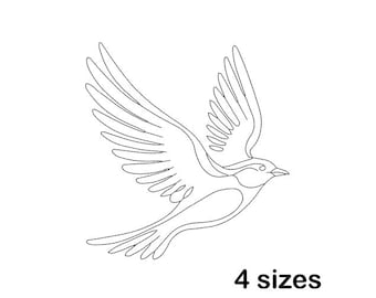 Bird Line Art Machine Embroidery Design, Flying Sparrow Outline Embroidery File, Instant Download