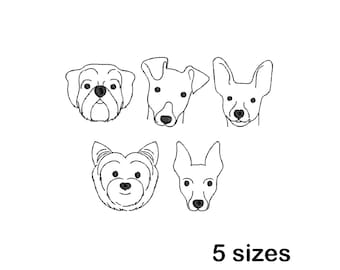 Terrier Dog Faces Machine Embroidery Design Set, Small Breed Outlines Embroidery File, Instant Download