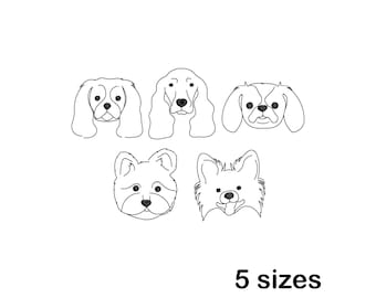 Floppy-Eared Dog Faces Machine Embroidery Design Set, Small Breed Outline Embroidery File, Instant Download