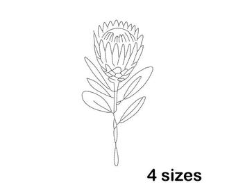 Protea Blume Stickdatei, One Line Minimalist Botanical Outline, Instant Download