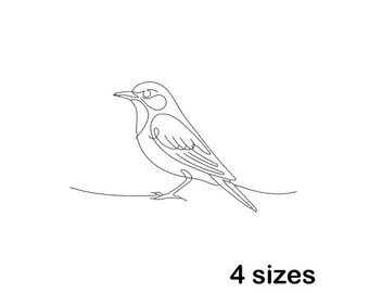 Bird Embroidery Design, One Line Perched Minimalist Outline, Instant Download